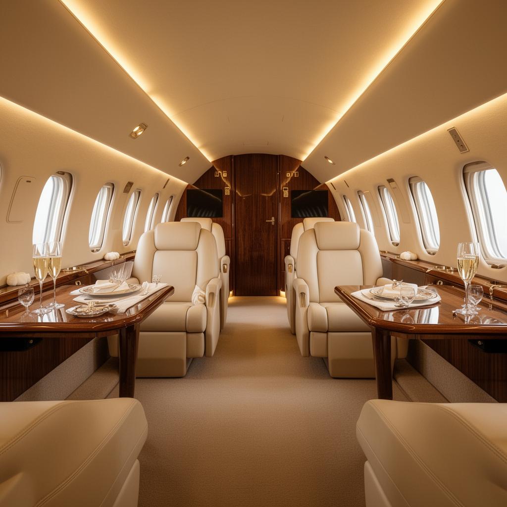 Luxury private jet cabin interior